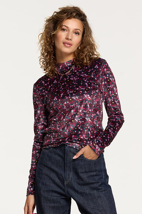 LADIES VITORIA VELVET TOP DITSY FLOWER WINE PURPLE DAISY 1