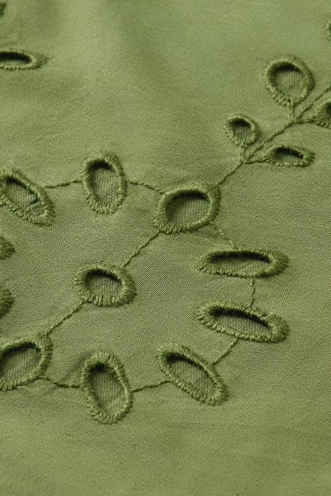PUFF SLEEVE EMBROIDERED ORGANIC COTTON SHIRT DRESS OLIVE GRE 3