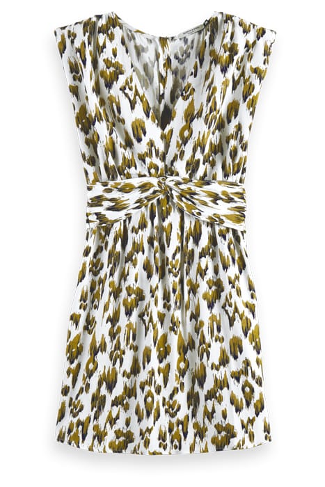 SHORT DRESS WITH KNOTTED BELT BRUSHED IKAT ARMY GREEN 1
