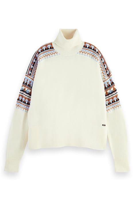 FAIR ISLE ROLL NECK WOOL-BLEND PULLOVER AGED WHITE 1
