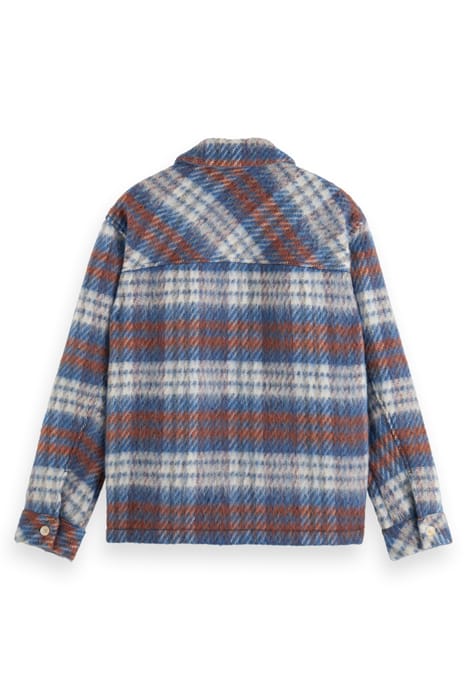 BRUSHED WOOL BLEND CHECK OVERSHIRT BLUE WHITE CHECK 5