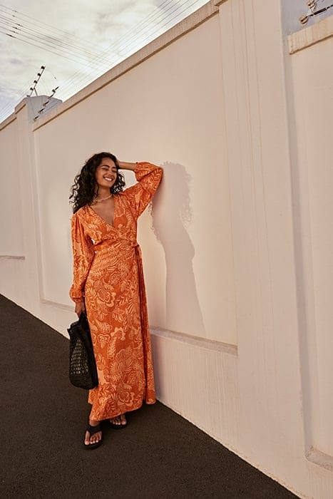 NAIROBI DRESS ARTSY LEAVES FRESH APRICOT ORANGE 8