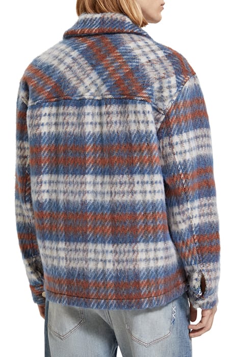 BRUSHED WOOL BLEND CHECK OVERSHIRT BLUE WHITE CHECK 2