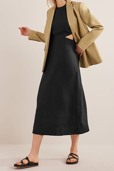 CUT OUT LINEN MIDI DRESS BLACK 4
