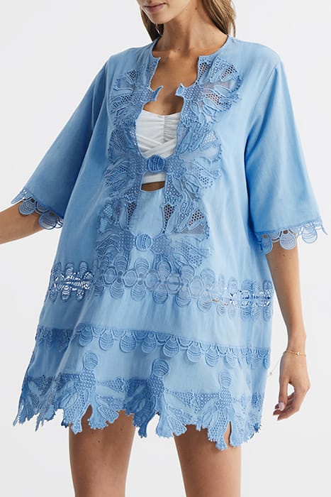 ETTA EMBROIDERED MINI DRESS — BLUE 1