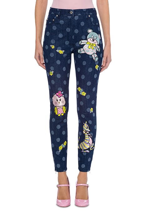 ANIMAL PATCH POLKA DOT DENIM TROUSERS BLUE 1