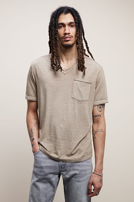 DAVIS SS BURNOUT V NECK WITH CHEST POCKE MUSHROOM 1