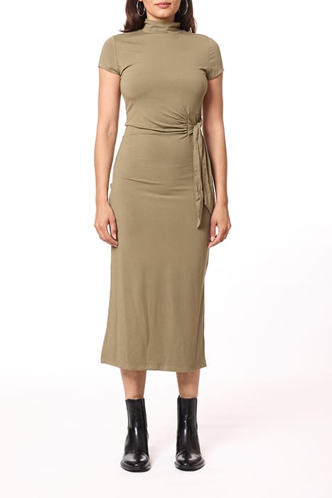 CAP SLEEVE MIDI FUNNEL NECK DUSKY GREEN 1