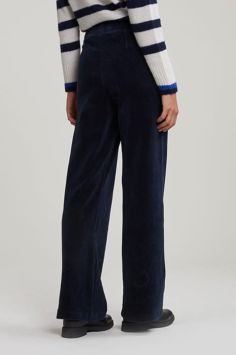 NAVY RIBBED VELVET PANTS ELASTIC BAND 2