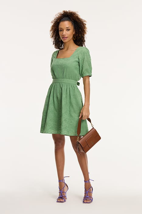 LADIES JENN DRESS 3D PALM EMBRO GREEN GREEK PALM 6