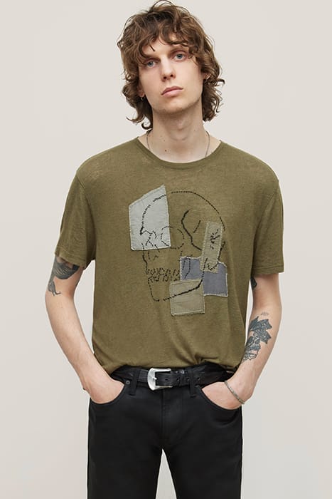 SS CREW TEE - PATCHWORK SKULL OLIVE 1