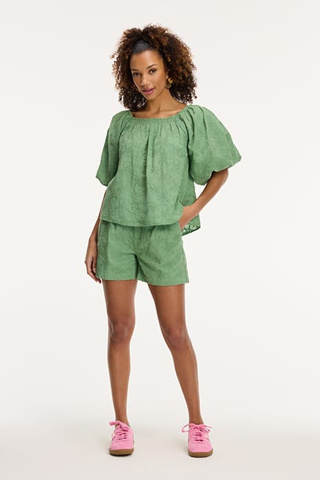 LADIES ELZA BLOUSE 3D PALM EMBRO GREEN GREEK PALM 3