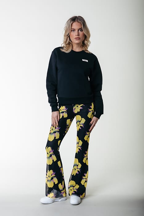 BIG FLOWER MESH EXTRA FLARE PANTS BRIGHT YELLOW 1