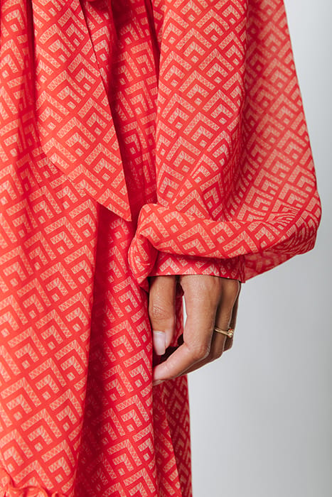 EMBLA SMALL GEO BALLOON SLEEVE MIDI DRESS BRIGHT ORANGE 6
