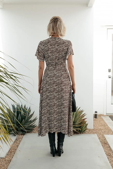 AVA ZEBRA REAL WRAP MAXI DRESS SS DARK BROWN 2