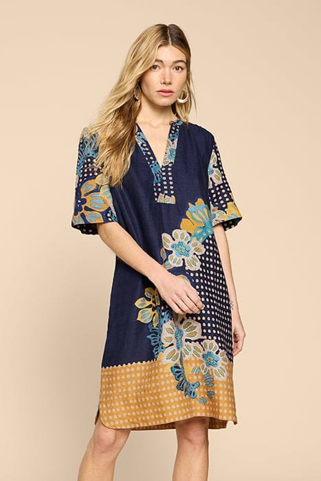 JUNE LINEN SHIFT DRE NAVY PRINTED 1
