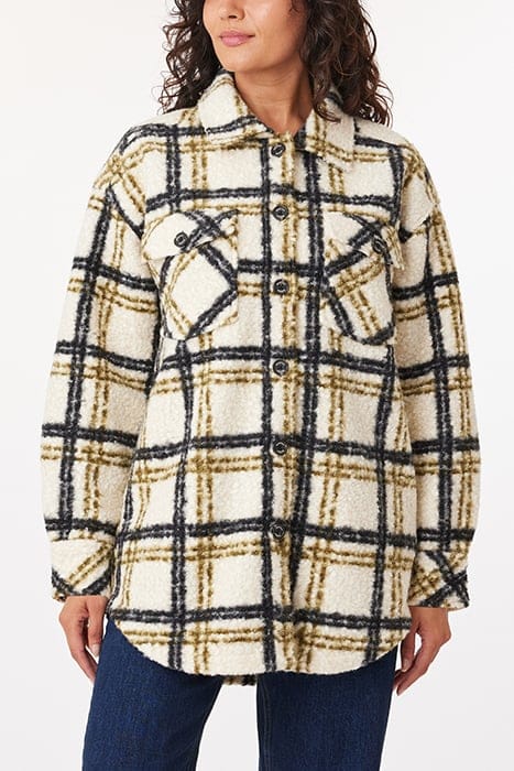 KNIT BOUCLE SHACKET FIR GREEN/BLACK PLAID 1