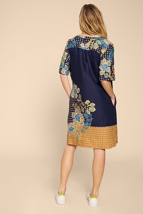 JUNE LINEN SHIFT DRE NAVY PRINTED 3