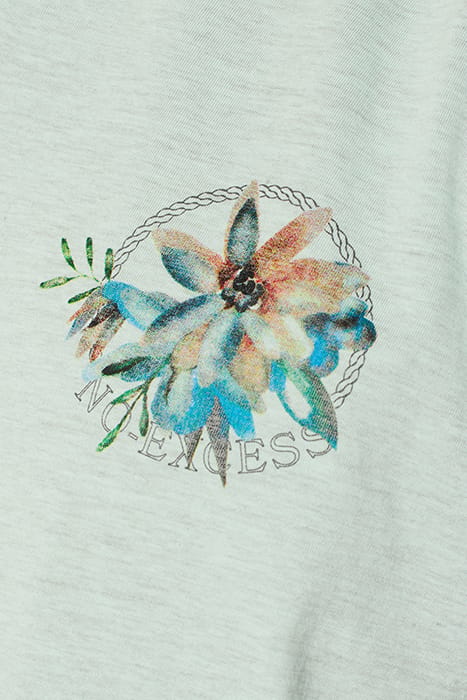 T-SHIRT V-NECK MELANGE GARMENT DYED PLACED PRINT MINT 7