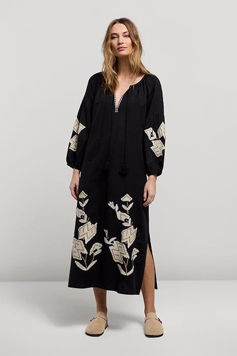 DRESS LINNEN HEAVY EMBROIDERY BLACK 1
