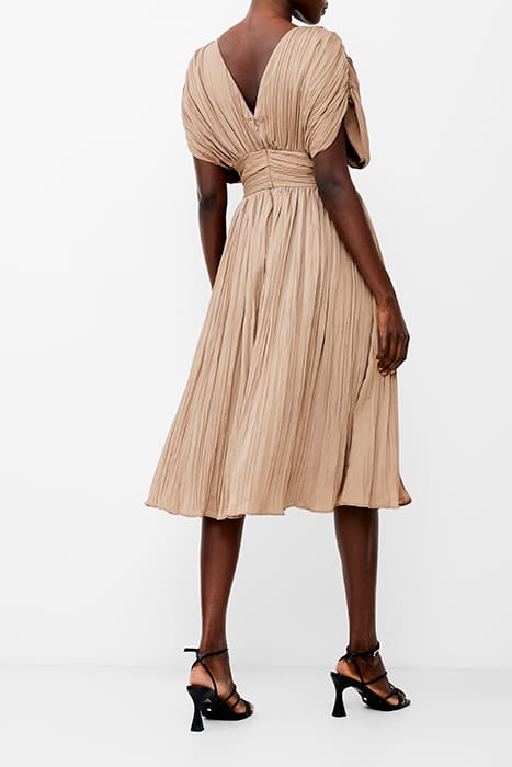 ALTHEA PLEATED V NECK DRESS MOCHA MOUSSE 2