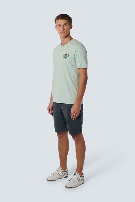 T-SHIRT V-NECK MELANGE GARMENT DYED PLACED PRINT MINT 3