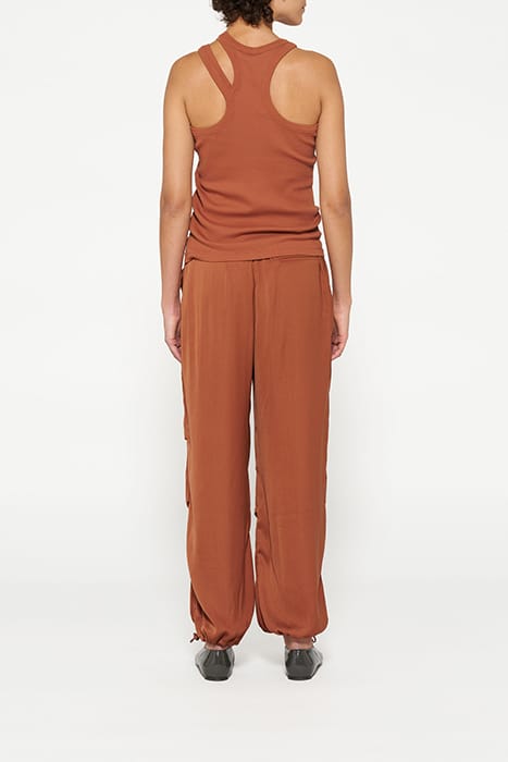 SATIN PARACHUTE PANTS SADDLE BROWN 2