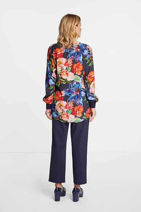 PRINTED V-NECK BLOUSE WITH KNIT CUFFS RED SALSA 3