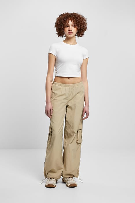 LADIES WIDE CRINKLE NYLON CARGO PANTS CONCRETE 3