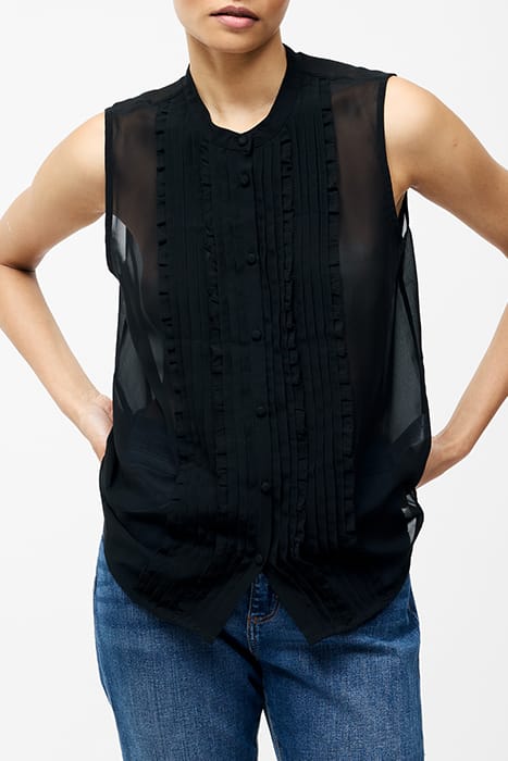 FRILL SLEEVELESS HENLEY BUTTON DOWN TANK TOP SZ18 BLACK 1