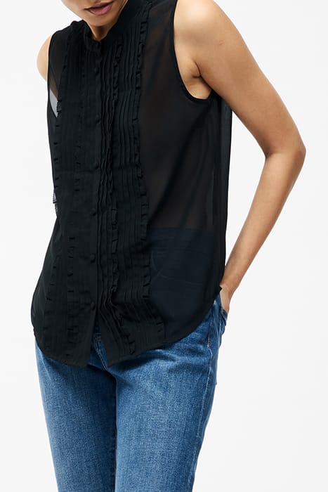 FRILL SLEEVELESS HENLEY BUTTON DOWN TANK TOP SZ18 BLACK 4