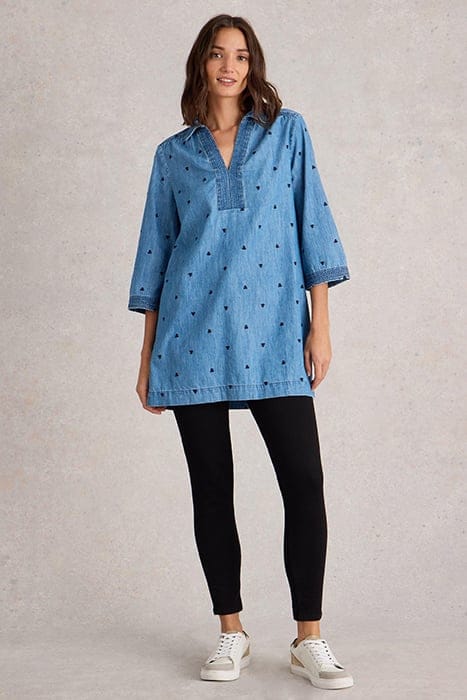 BLAIRE DENIM EMBROIDERED TUNIC MID DENIM 1