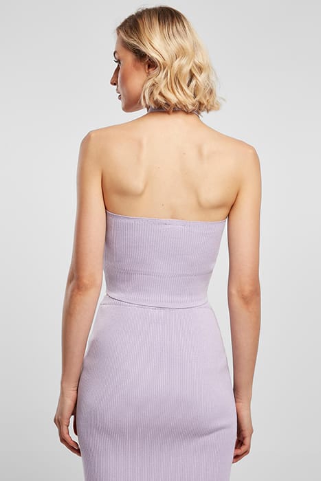 LADIES RIB KNIT CROSSED NECKHOLDER TOP LILAC 2