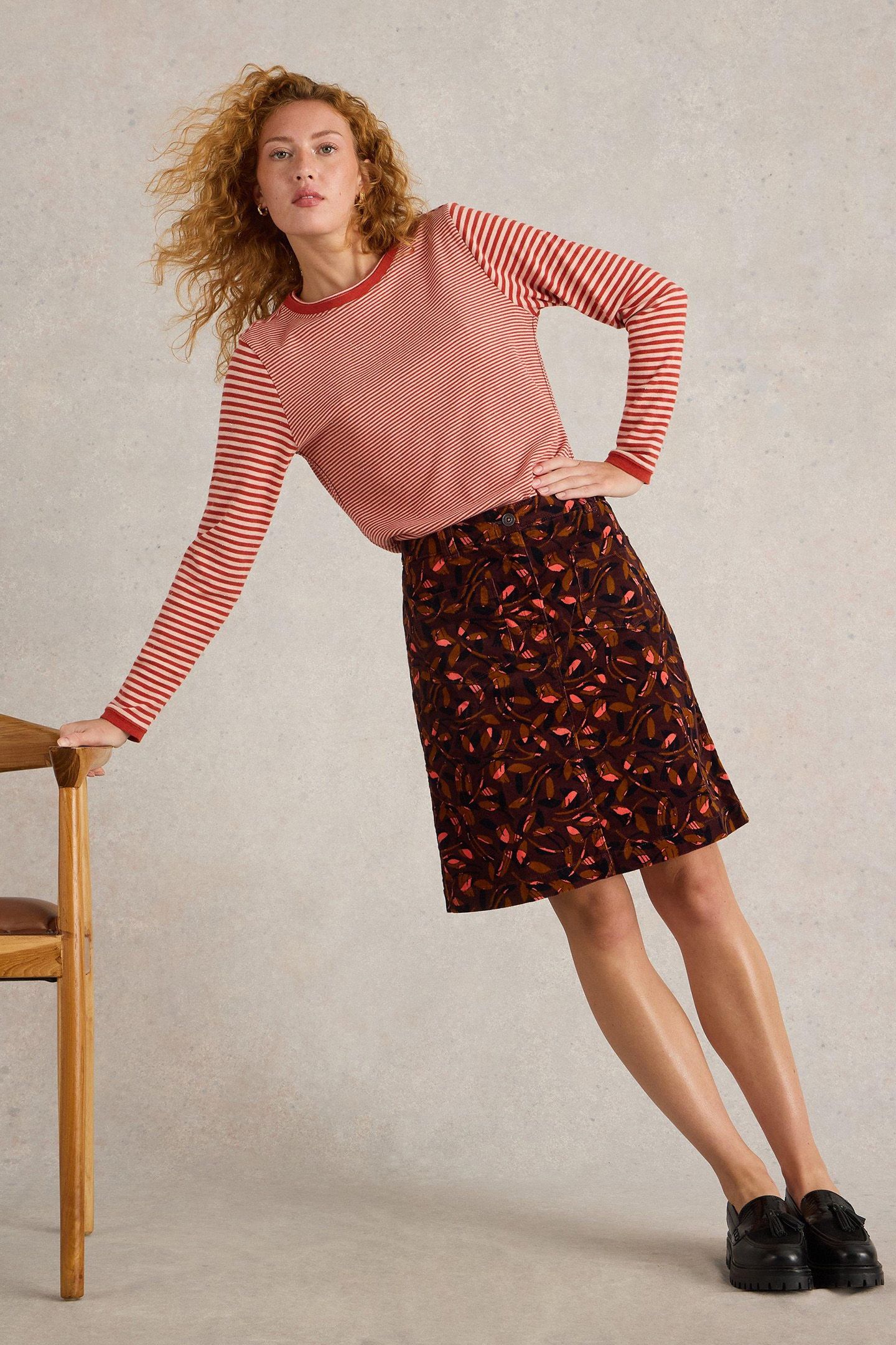 MELODY ORGANIC CORD SKIRT PLUM PRINT 5