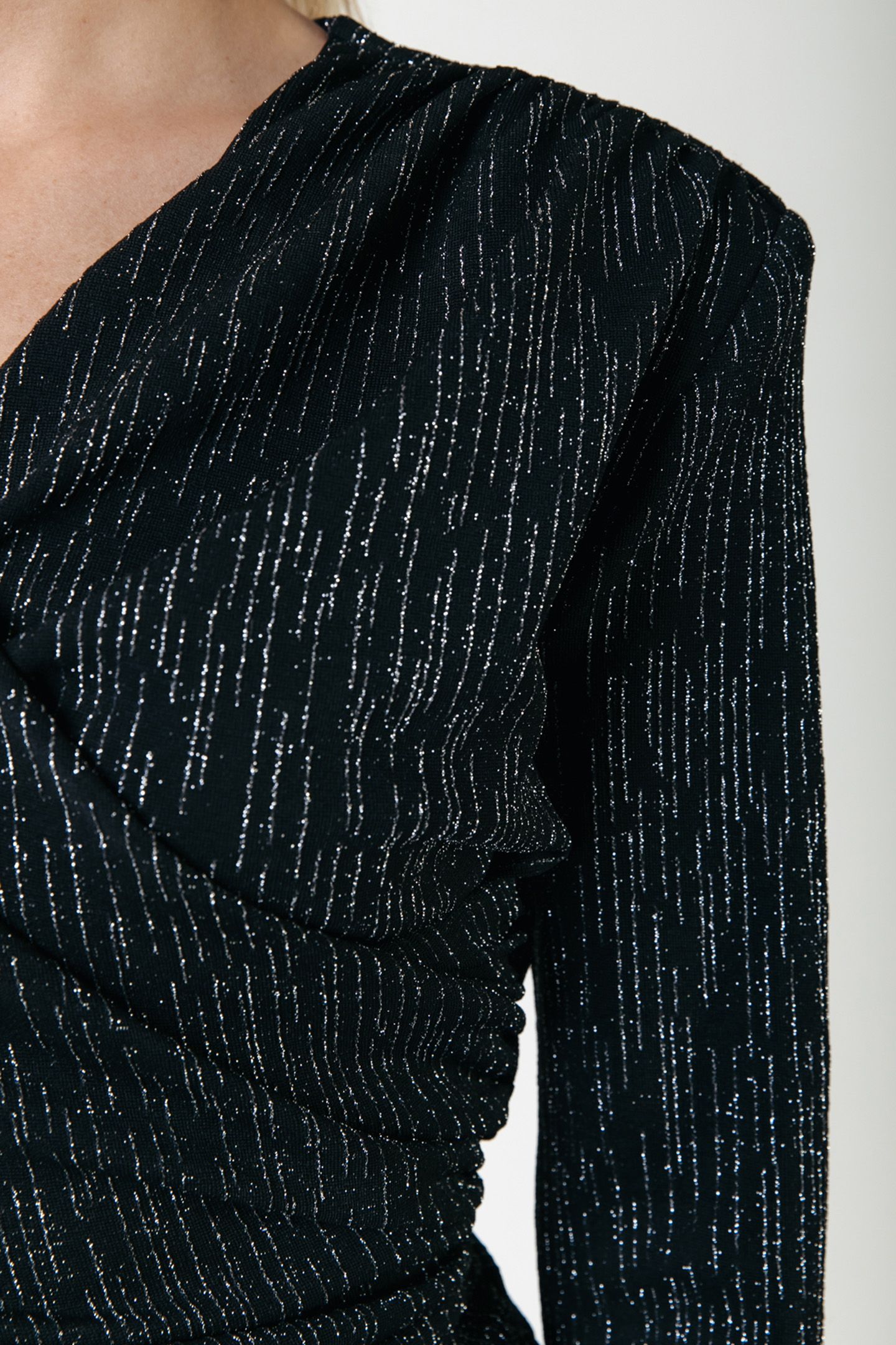 BRYSSA LUREX STRIPES PADDED DRESS LS METALLIC SILVER 4