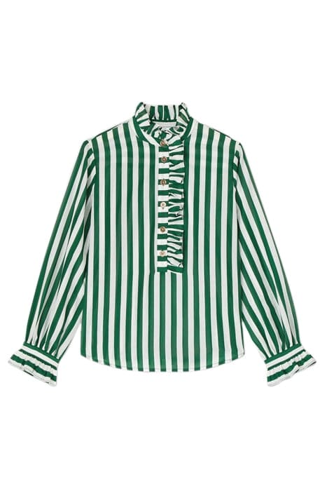 CAMILLE FRILL BLOUS GREEN/WHITE 4
