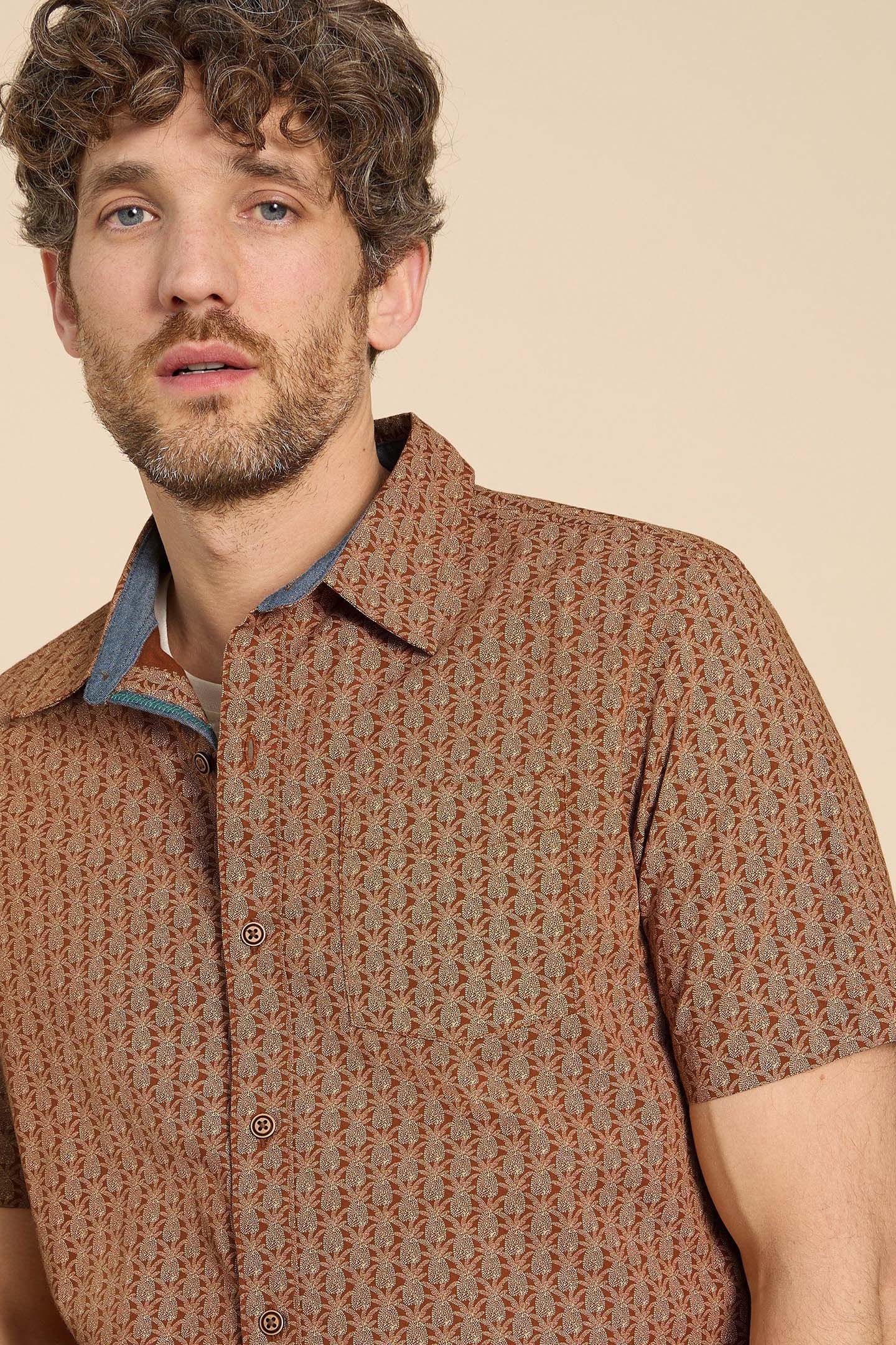 GEO PINEAPPLE PRINTED SS SHIRT ORANGE PRINT 6