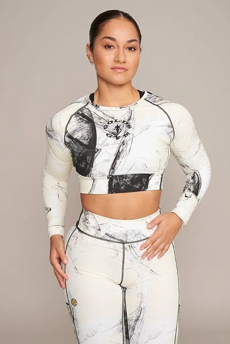 HELEN - WOMEN'S CROPPED LONGSLEEVE TOP MANDRALL ABSTRACT 1