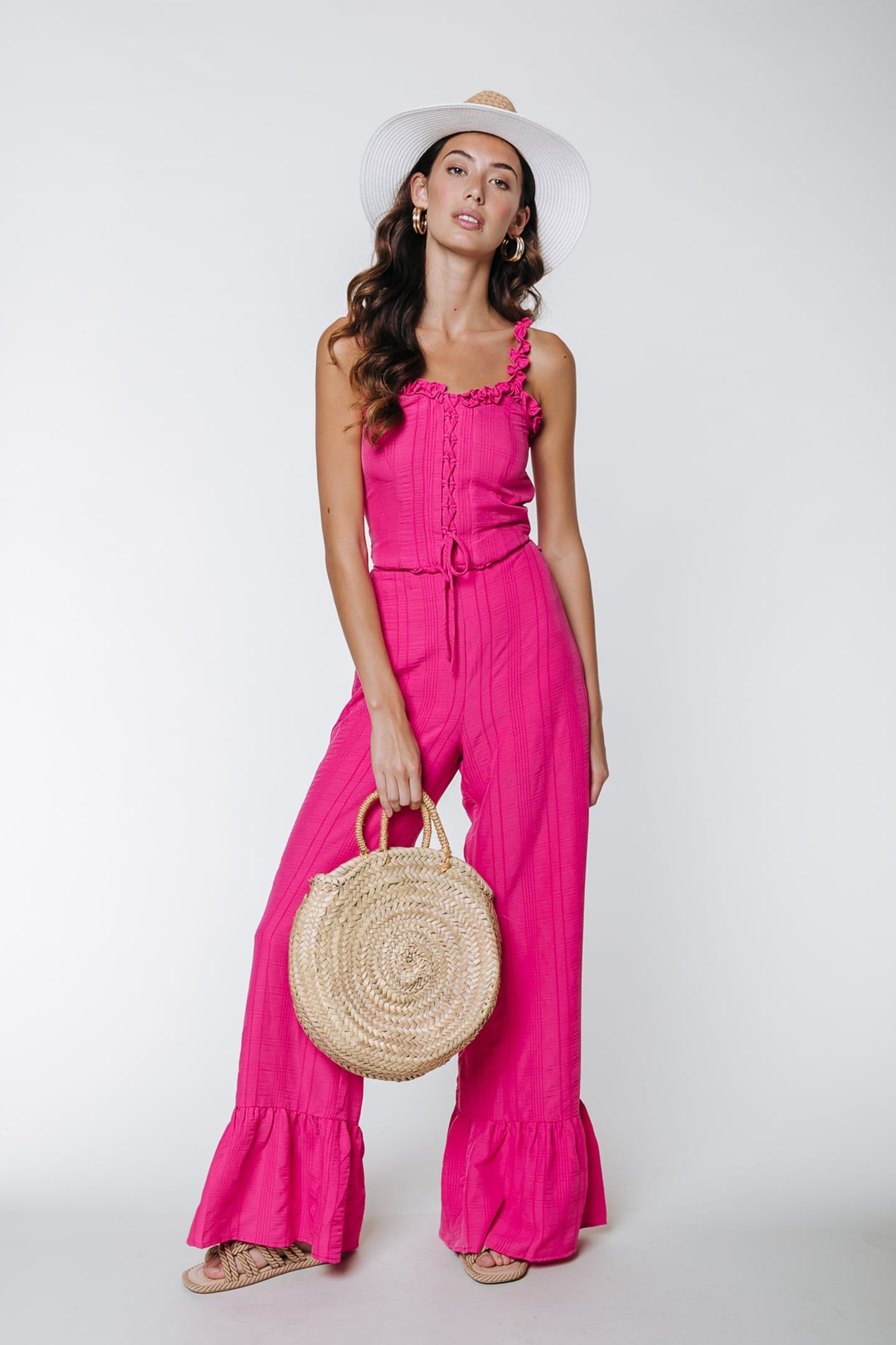 POPPY STRUCTURE RUFFLE PANTS BRIGHT PINK 1