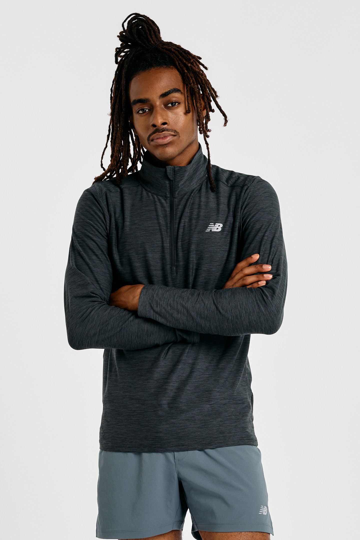SPORTS 1/4 ZIP LONG SLEEVE TOP IN BLACK SPACE DYE 1