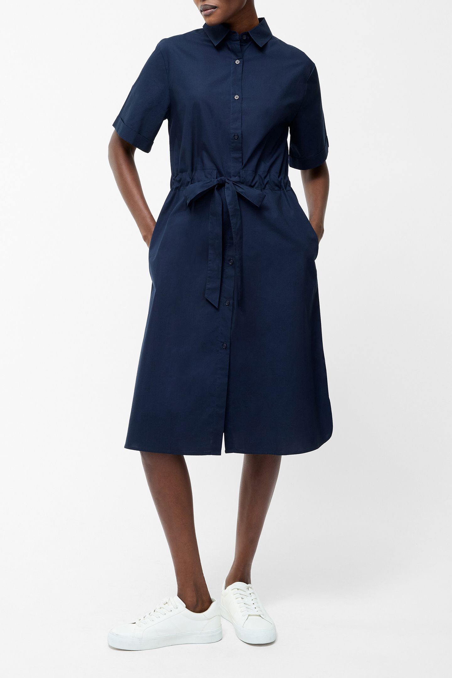 POPLIN TIE WAIST SHIRT DRESS MIDNIGHT 1