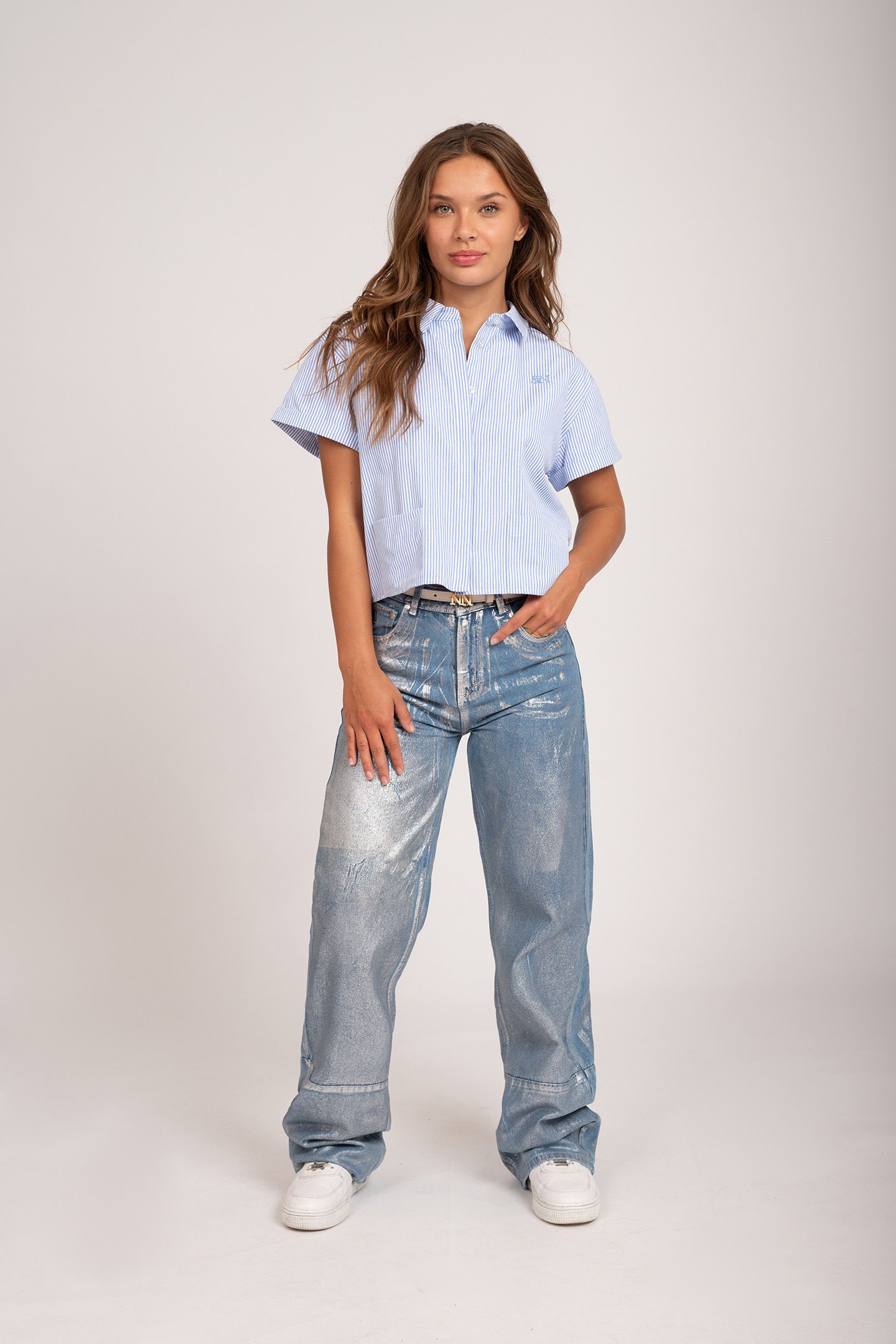 METALLIC PANTS LAVENDER BLUE 1