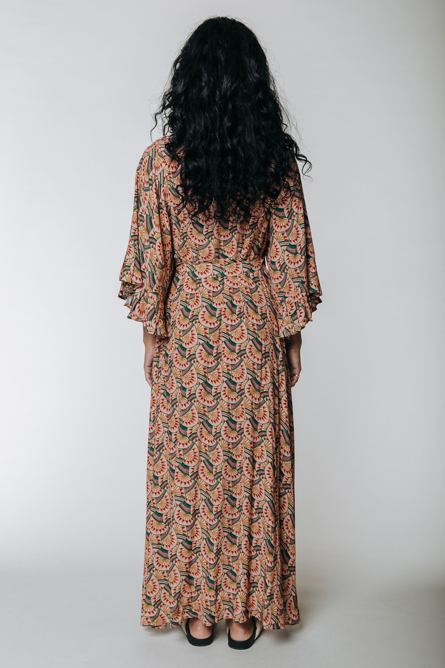 ALICE GRAPHIC FAN MAXI WRAP DRESS VINTAGE PINK 2