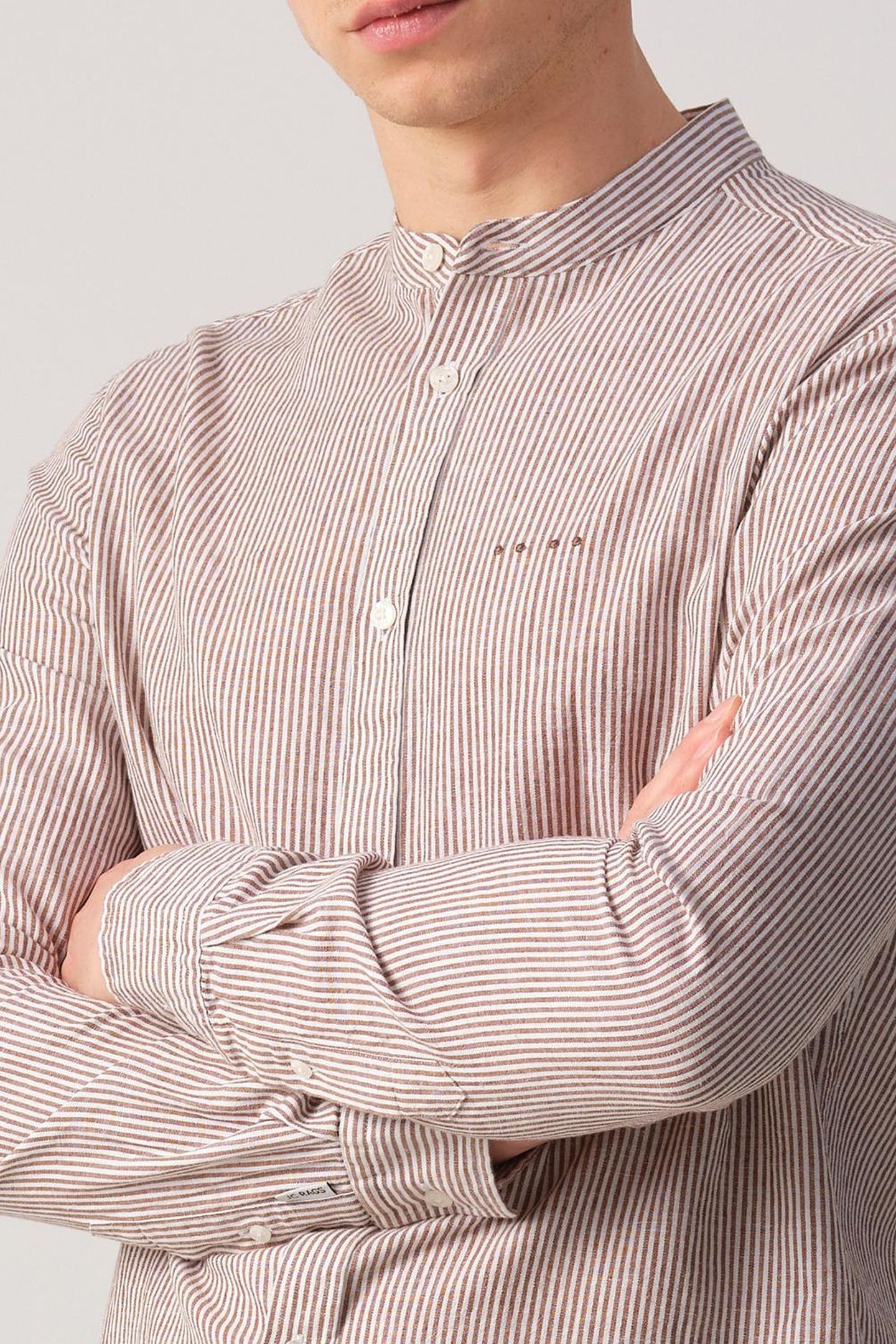 JEROEN CASUAL OVERHEMD LM TOASTED COCONUT STRIPE 3