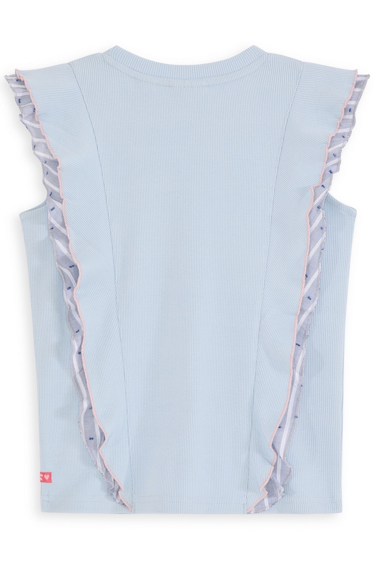 S&S GIRLS DENIM GROUP Y/D RIB RUFFLE FASHION TOP LT BLUE/PAS 2