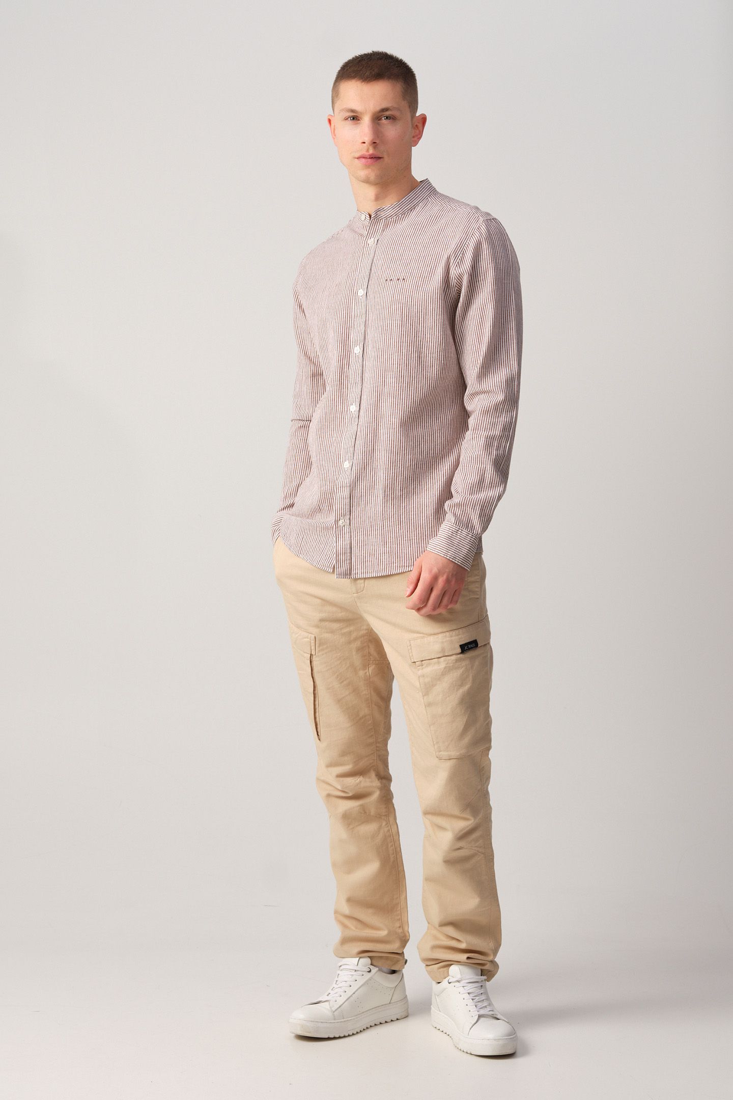 JEROEN CASUAL OVERHEMD LM TOASTED COCONUT STRIPE 1