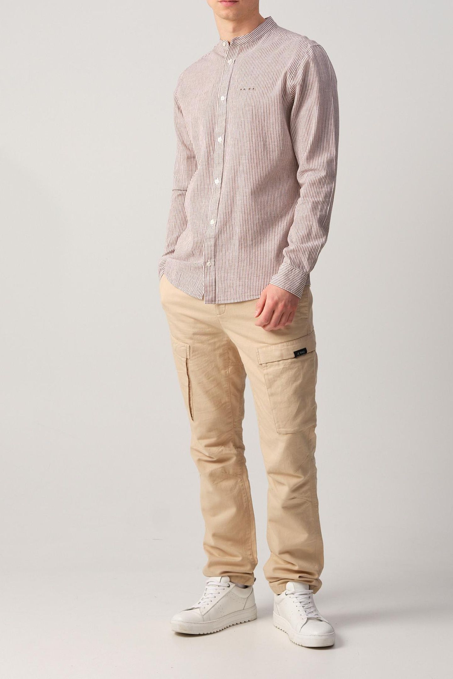 JEROEN CASUAL OVERHEMD LM TOASTED COCONUT STRIPE 1