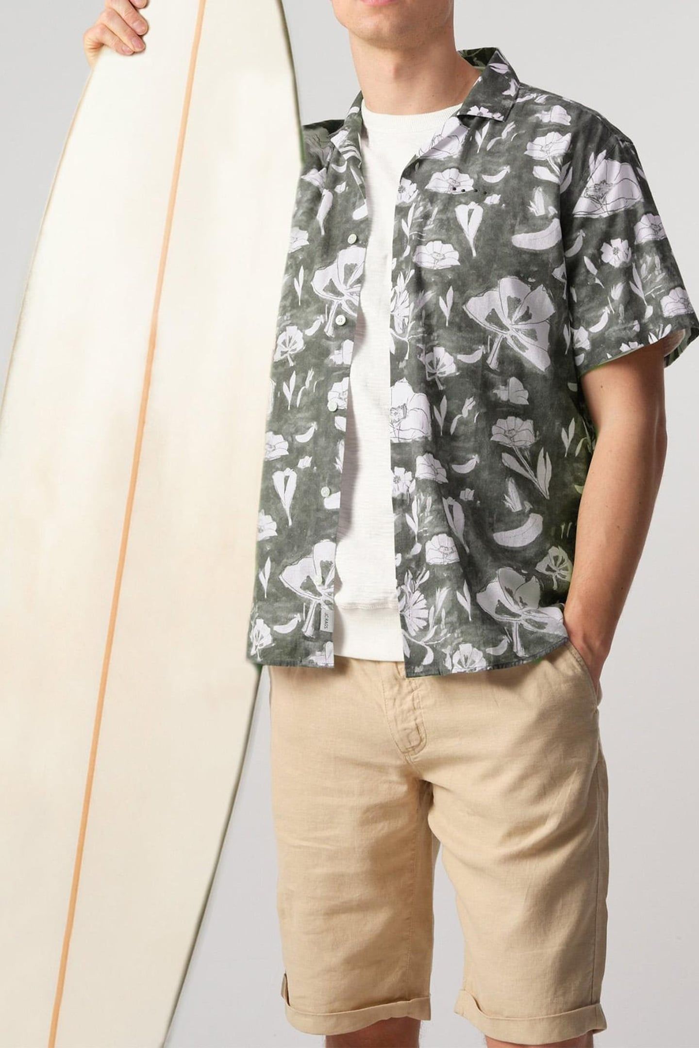 ELVIS FLORAL CASUAL OVERHEMD KM BURNED GREEN DESSIN 3