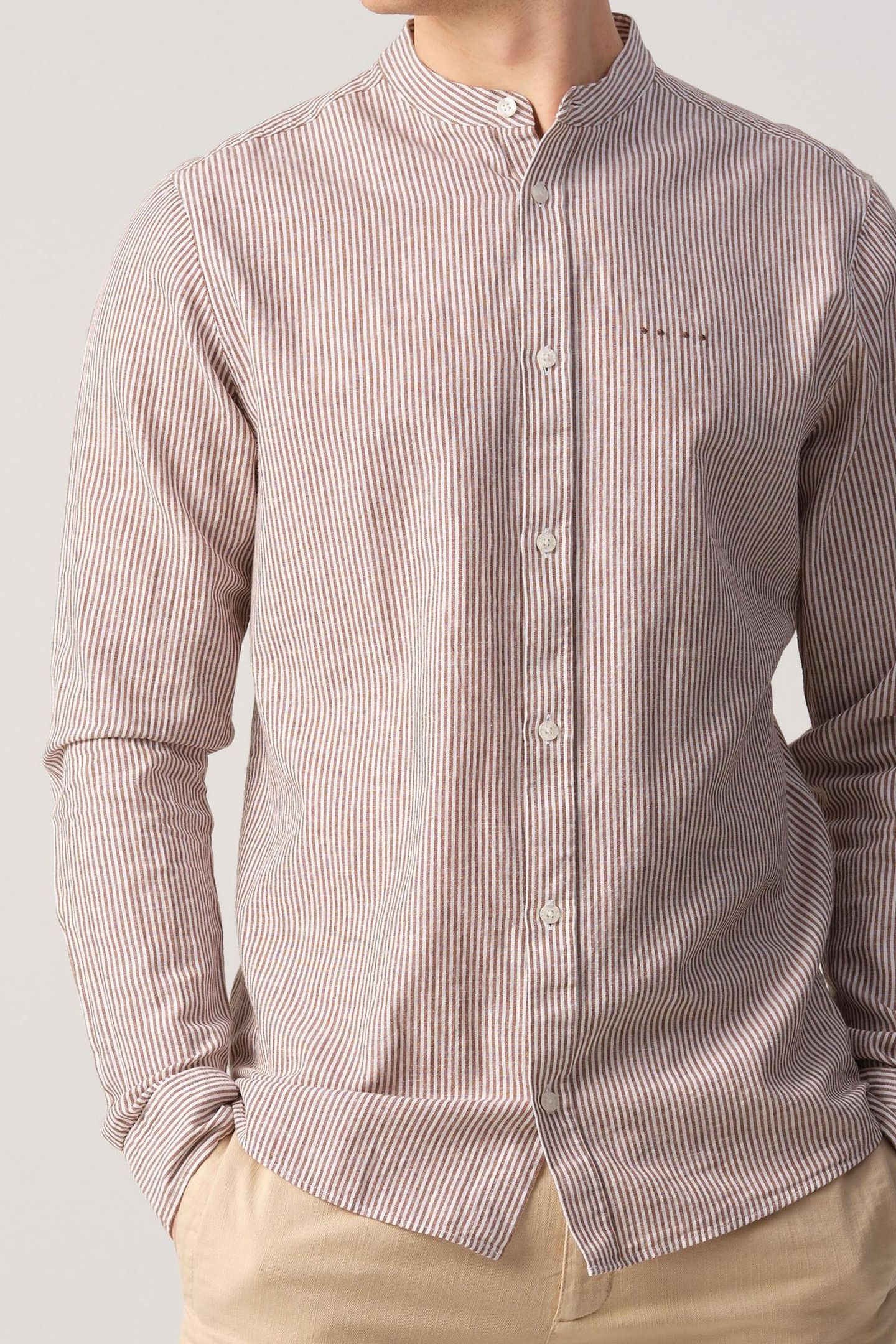 JEROEN CASUAL OVERHEMD LM TOASTED COCONUT STRIPE 2
