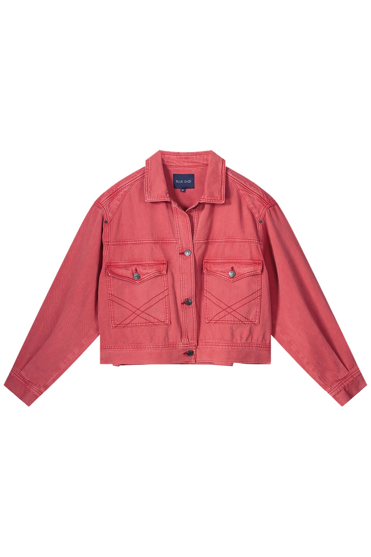 BOXY DENIM JACKET COLOURED DENIM TRUE RED 3